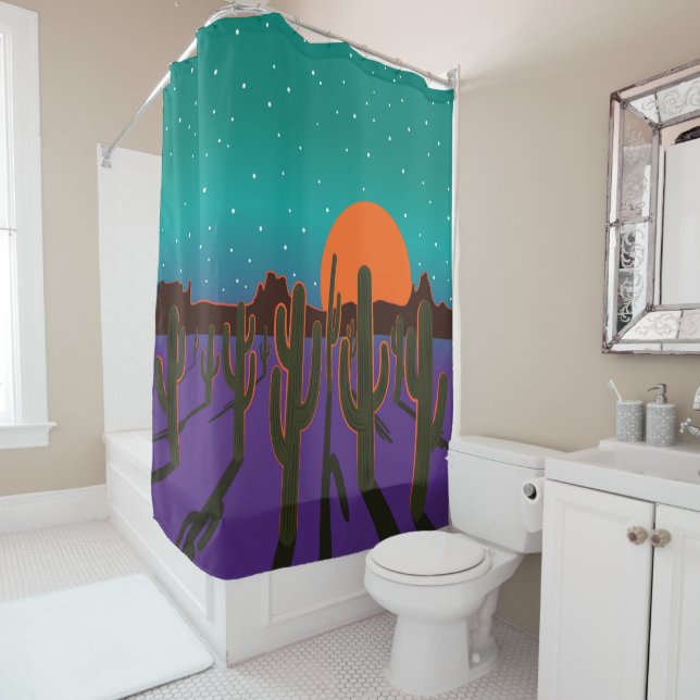 Saguaros at Sunset in Purple Shower Curtain (In Situ)