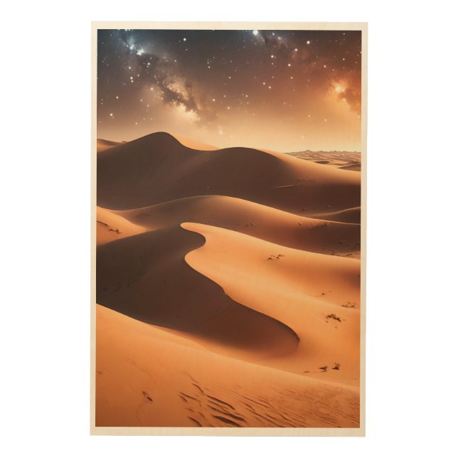 Sahara Desert Dunes Under Starry Skies Wood Wall Art (Front)