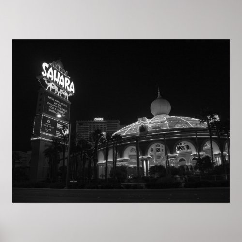 Sahara Las Vegas in black  white Poster