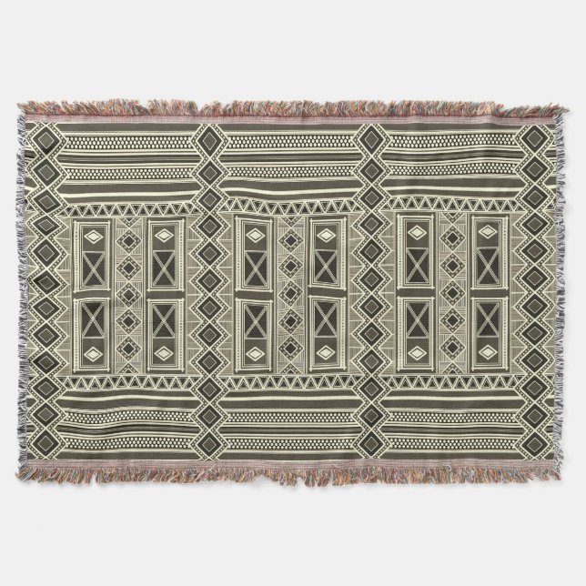 Sahel Sunset Weave: The Mali Khaki & Yellow Throw Blanket (Front)