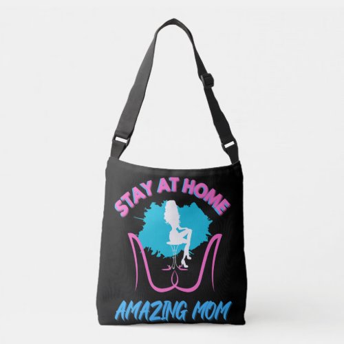Sahm Stay At Home Mom Pink And Blue Design Crossbody Bag