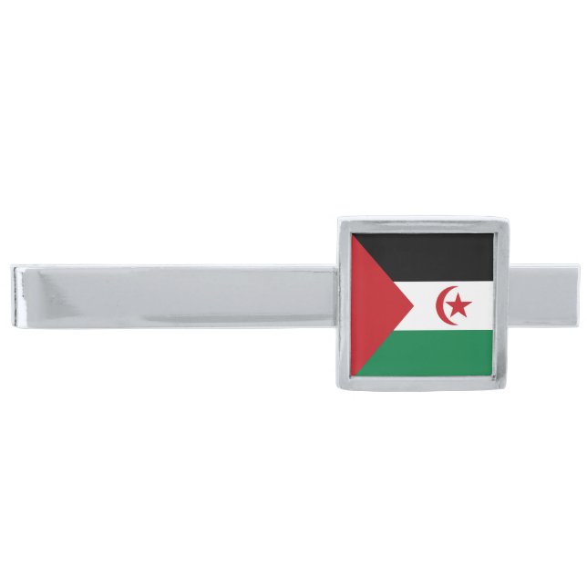 Sahrawi Arab Democratic Republic Flag Silver Finish Tie Bar (Front)