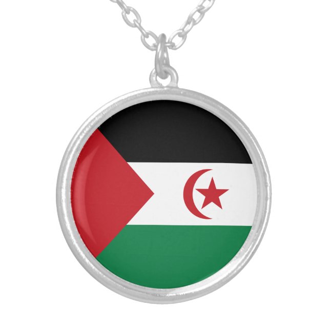 Sahrawi Arab Democratic Republic Flag Silver Plated Necklace (Front)