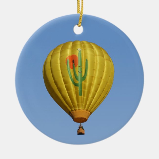Sahuaro Sunrise Hot Air Balloon Ceramic Ornament (Front)