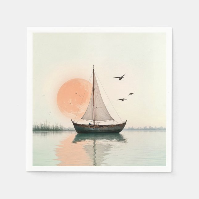 Saiboat Sunset With Seagulls Napkins (Front)