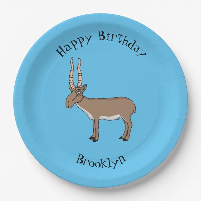 Saiga antelope cartoon illustration  paper plates (Front)