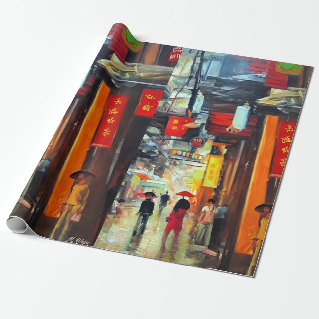 Saigon City Themed Wrapping Paper  (Unrolled)
