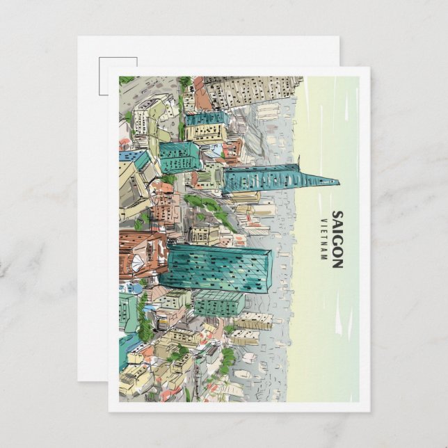 Saigon Vietnam Sketch Art Vintage Travel Postcard (Front/Back)
