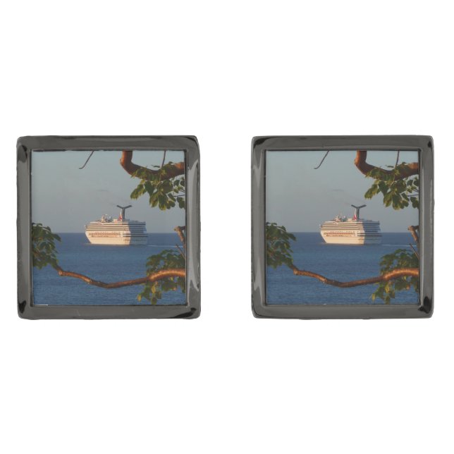 Sail Away at Sunset I Cruise Vacation Gunmetal Finish Cufflinks (Front)