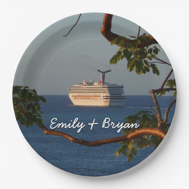 Sail Away at Sunset I Cruise Vacation Paper Plates (Front)