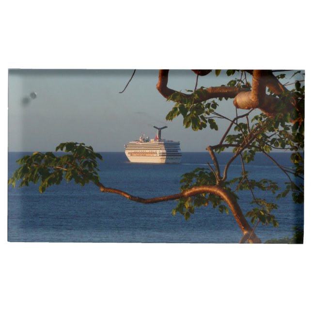 Sail Away at Sunset I Cruise Vacation Place Card Holder (Front)