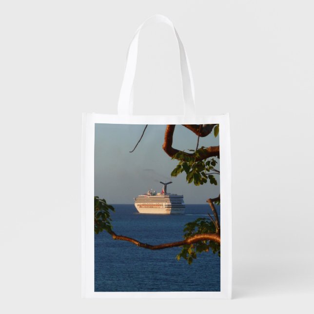 Sail Away at Sunset I Cruise Vacation Reusable Grocery Bag (Front)