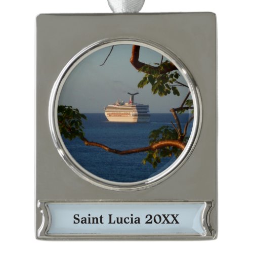 Sail Away at Sunset I Cruise Vacation Silver Plated Banner Ornament
