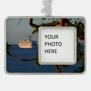 Sail Away at Sunset I Cruise Vacation Silver Plated Framed Ornament