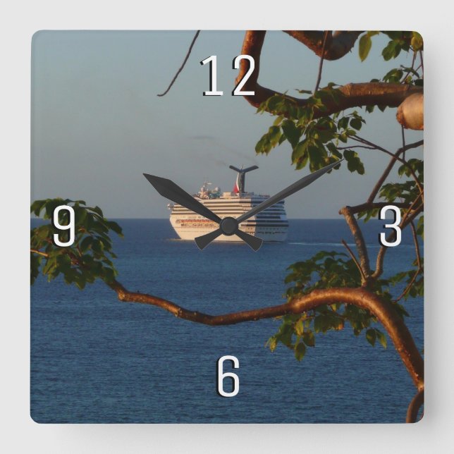 Sail Away at Sunset I Cruise Vacation Square Wall Clock (Front)