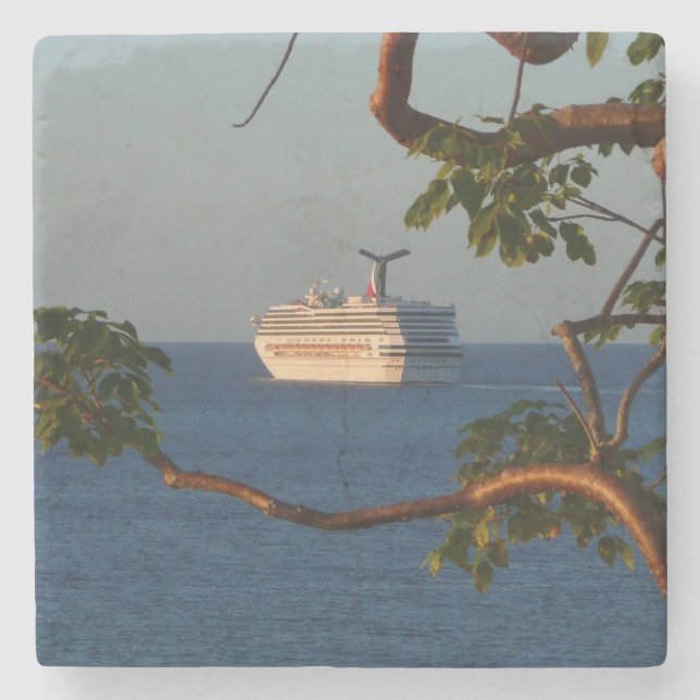 Sail Away at Sunset I Cruise Vacation Stone Coaster (Front)