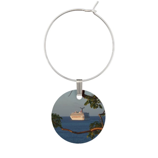 Sail Away at Sunset I Cruise Vacation Wine Glass Charm (Front)