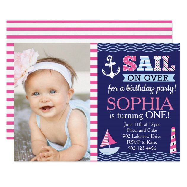 Sail Away Girl's Nautical Birthday Invitation