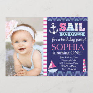 Sail Away Girl's Nautical Birthday Invitation