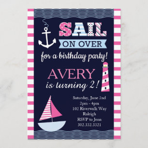 Sail Away Girl's Nautical Birthday Invitation