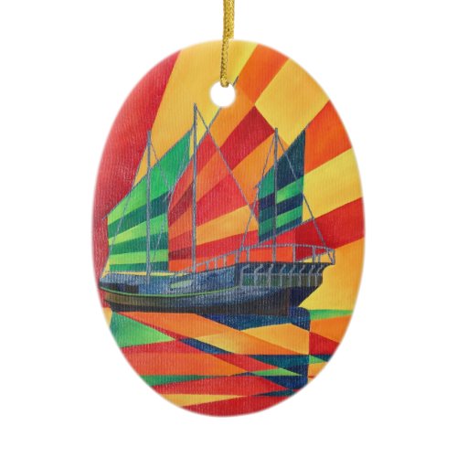Sail Away Junk Pleasure Boat Ceramic Ornament