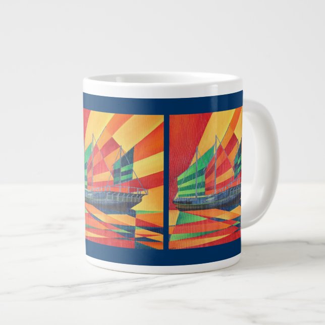 Sail Away Junk Pleasure Boat Large Coffee Mug (Front Right)