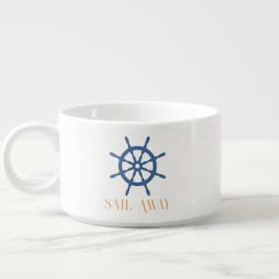 Sail Away Nautical Beach Personalized Ship Helm  Bowl