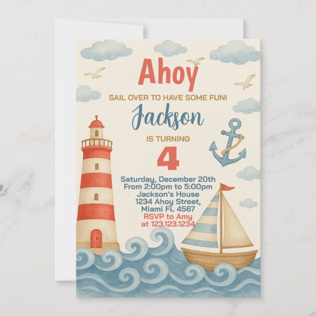 Sail Away Nautical Birthday Invitation (Front)