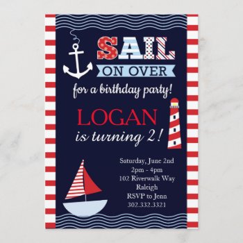 Sail Away Nautical Birthday Invitation by modernmaryella at Zazzle