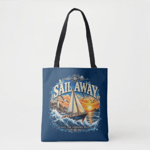 Sail Away Sail the Unknown Blue Vintage Nautical T Tote Bag
