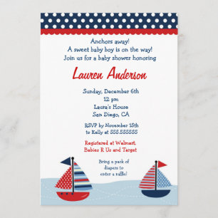Sail Away Sailboat Baby Shower Invitations