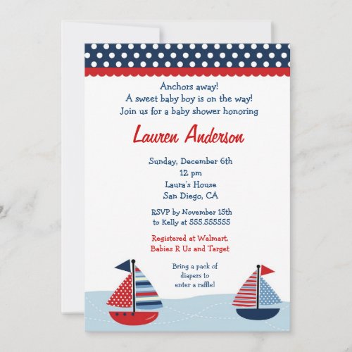 Sail Away Sailboat Baby Shower Invitations
