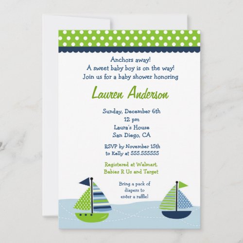 Sail Away Sailboat Baby Shower Invitations
