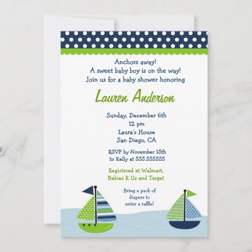 Sail Away Sailboat Baby Shower Invitations
