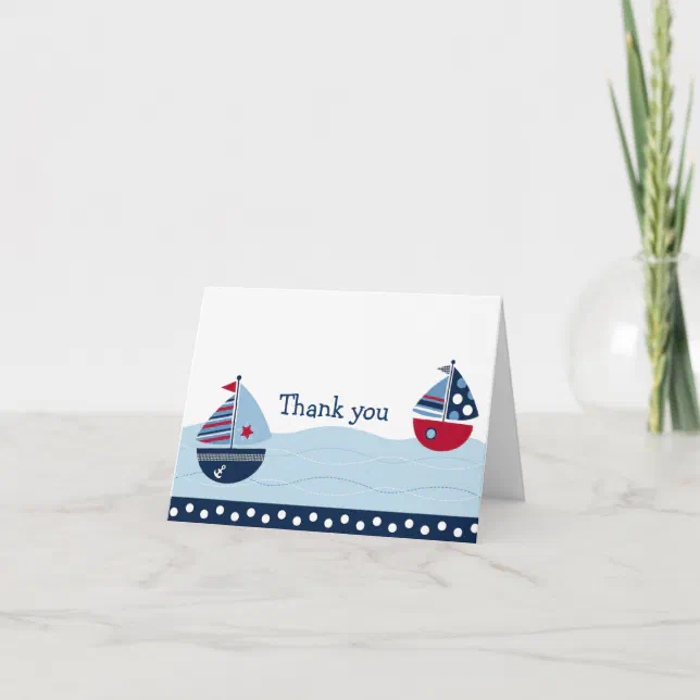 Sail Away Sailboat Nautical Thank You Note Cards | Zazzle