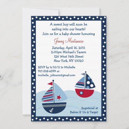 Sail Away Sailboat Ocean Baby Shower Invitations