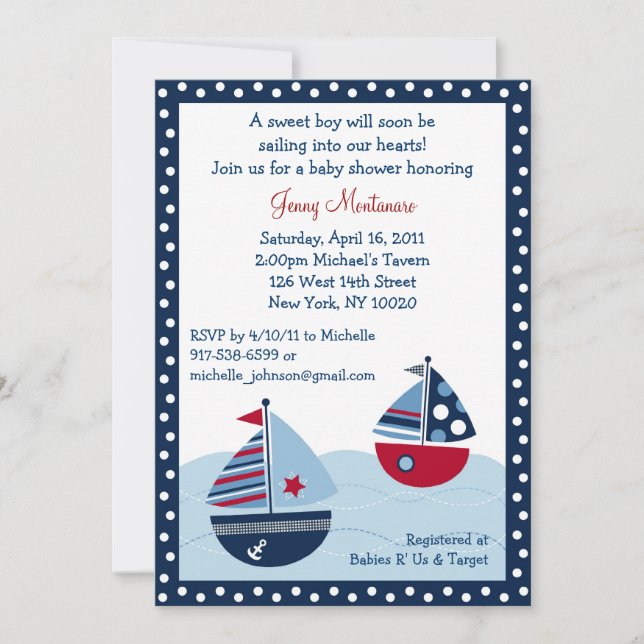 Sail Away Sailboat Ocean Baby Shower Invitations (Front)