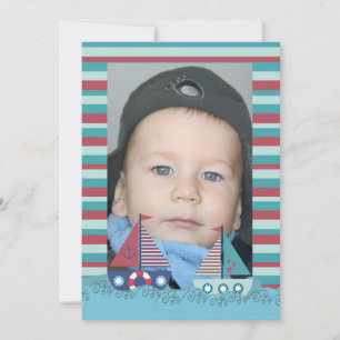Sail Away Sailing Boat Boys Birthday Photo Invite