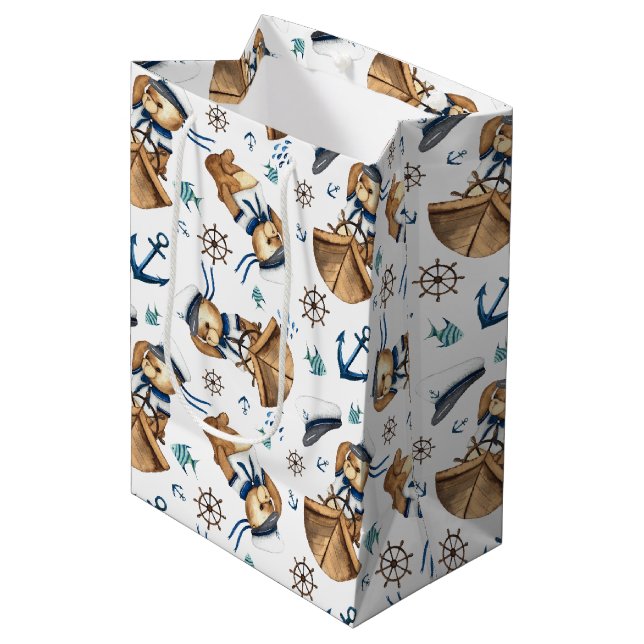 Sail Away Teddy Bear Medium Gift Bag (Front Angled)