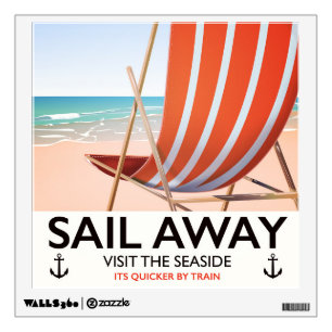 Sail away vintage travel poster wall decal