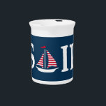 Sail Beverage Pitcher<br><div class="desc">Sail text design illustration with sailing boat decoration on dark blue background. It is possible to change the background color and to add different one to the design with your choice.</div>