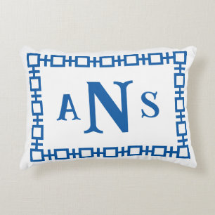 Sail Blue Square Greek Key Monogram Accent Pillow