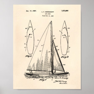 Sail Boat 1927 Patent Art Old Peper Poster