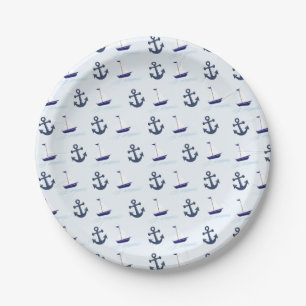 Sail Boat and Anchor Pattern Blue Paper Plates