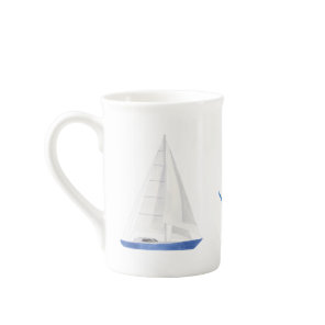 Sail Boat and Blue Anchor Nautical Bone China Mug