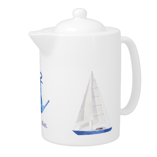 Sail Boat and Blue Anchor Nautical Teapot (Right)