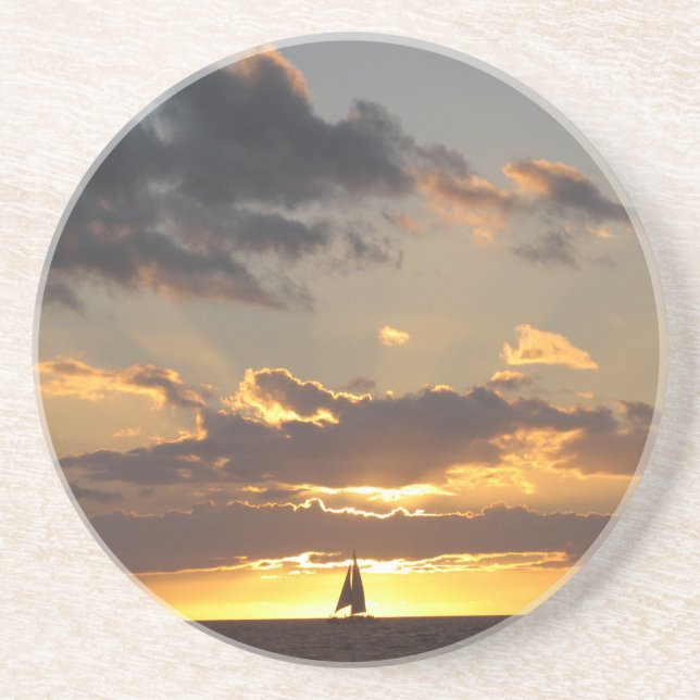 Sail boat at sunset drink coaster (Front)
