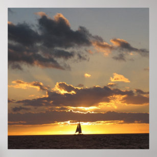 Sail boat at sunset poster