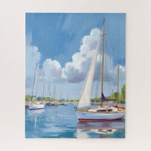 Sail Boat Bay | Coastal Watercolor Painting Jigsaw Puzzle