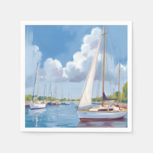 Sail Boat Bay Coastal Watercolor Painting Napkins